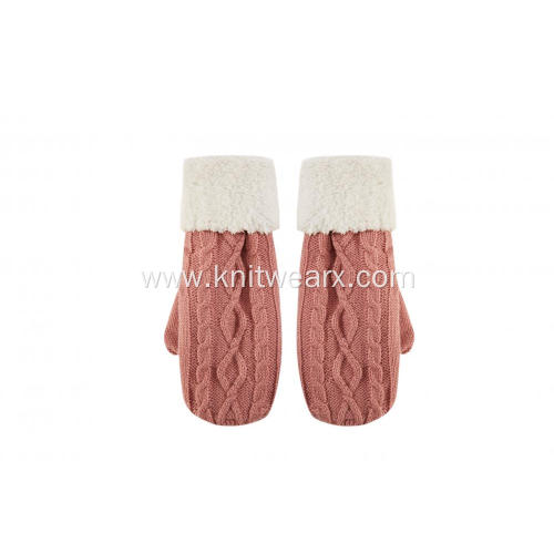 Girl's Knitted Cable Fleece Opening Mitten Gloves